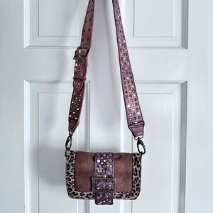 Free People Mix Print Leather Crossbody Bag   8"W x 6"H x 2"D